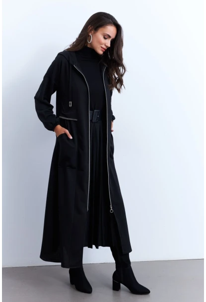 Kadın Siyah Fermuarlı Taşlı Sweat Elbise MASF21