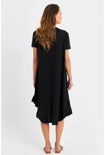 Kadın Siyah Fırfırlı Basic Elbise MALB5005