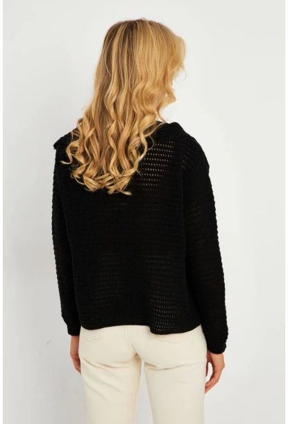 Kadın Siyah Geniş Yakalı Triko Hırka MİW4571