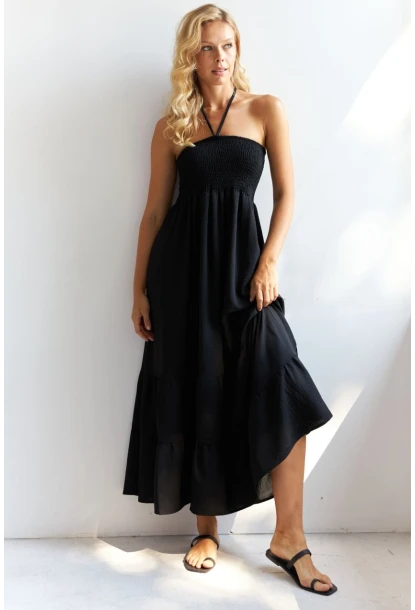 Kadın Siyah Gipeli Midi Elbise SF12813