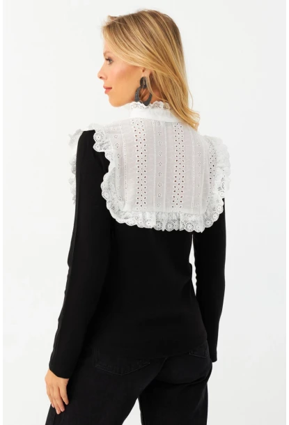 Kadın Siyah Gömlek Bloklu Triko Bluz MQS2117