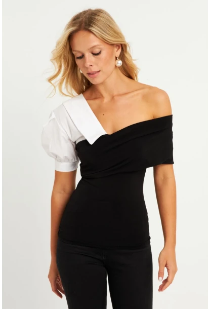 Kadın Siyah Gömlek Detaylı Bluz MEN2055