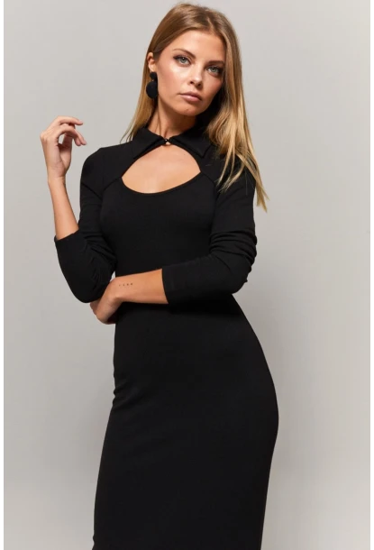 Kadın Siyah Gömlek Yaka Pencereli Elbise Yİ1957