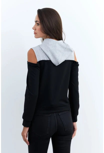 Kadın Siyah-Gri Omuzları Açık Sweatshirt TF15