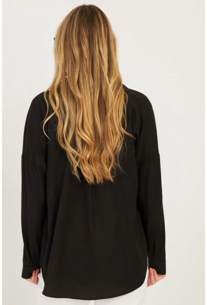 Kadın Siyah Gül Aksesuarlı Gömlek SF2540