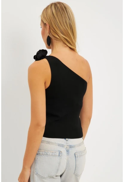 Kadın Siyah Gül Aksesuarlı Triko Bluz ET02