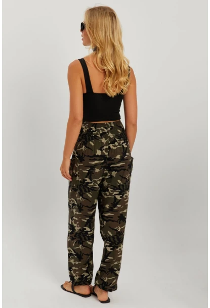 Kadın Siyah-Haki Beli Gipeli Şalvar Pantolon ÖM404