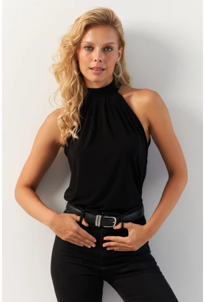 Kadın Siyah Halter Yaka Bluz LPP1273