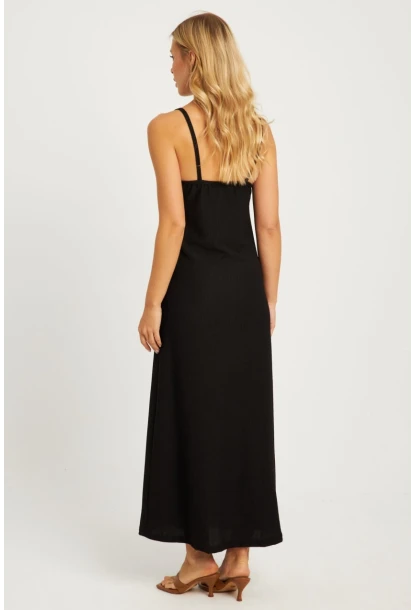 Kadın Siyah Hasır Detaylı Bürümcük Midi Elbise EY2839