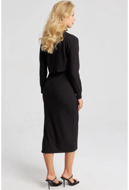 Kadın Siyah İkili Bolerolu Midi Elbise KED133
