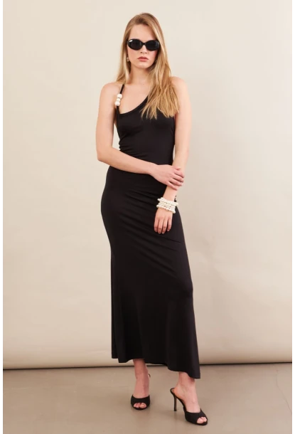 Kadın Siyah İnci Aksesuarlı Maxi Elbise EY3105