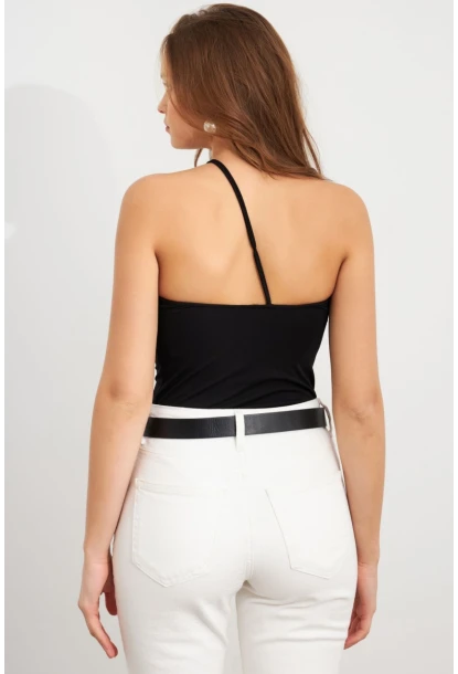 Kadın Siyah İp Askılı Çıtçıtlı Body ZH014