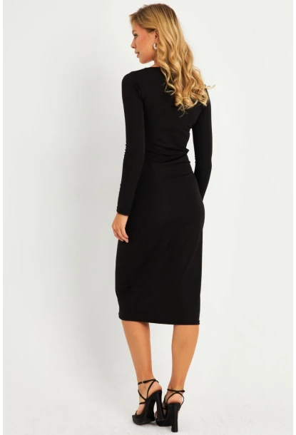 Kadın Siyah Kare Yaka Midi Elbise CG382