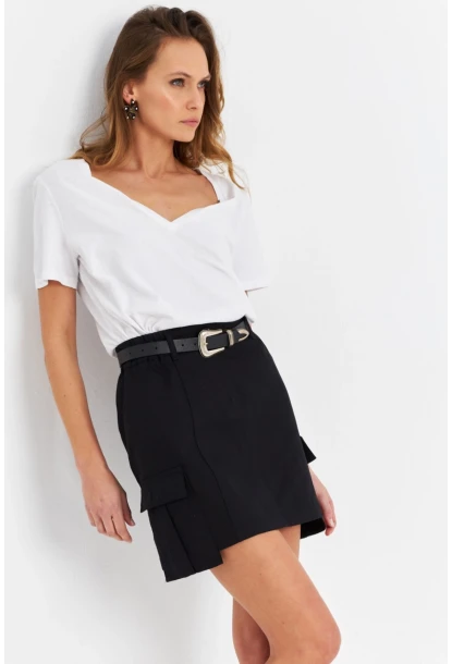 Kadın Siyah Kargo Mini Etek NH798