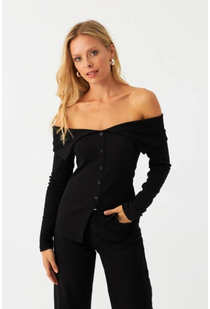 Kadın Siyah Kaşkorse Bluz RLO3032-9