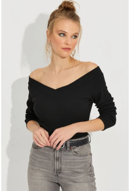 Kadın Siyah Kaşkorse Bluz Yİ2495