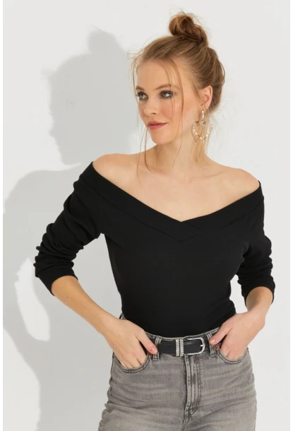 Kadın Siyah Kaşkorse Bluz Yİ2495