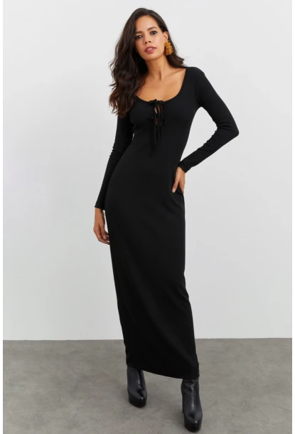 Kadın Siyah Kaşkorse Maxi Elbise EY1513