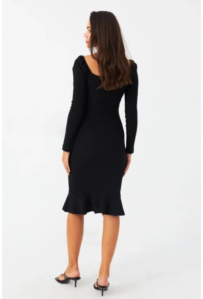 Kadın Siyah Kaşkorse Midi Elbise EY2976