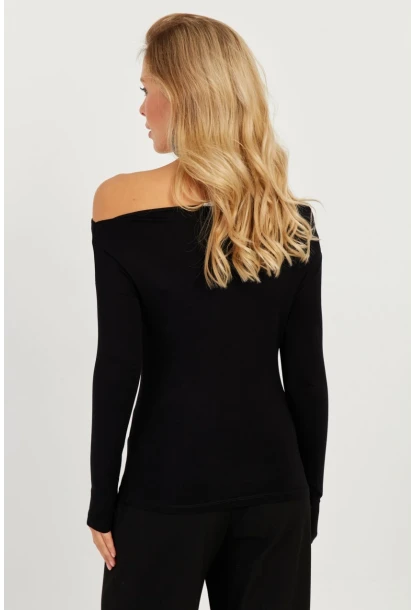 Kadın Siyah Kayık Yaka Bluz LPP1254