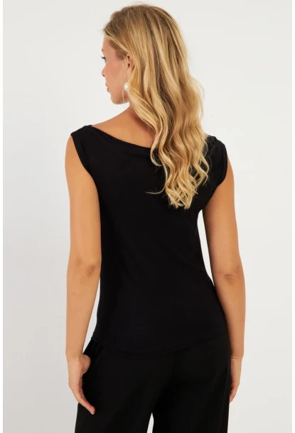 Kadın Siyah Kayık Yaka Bluz LPP1288