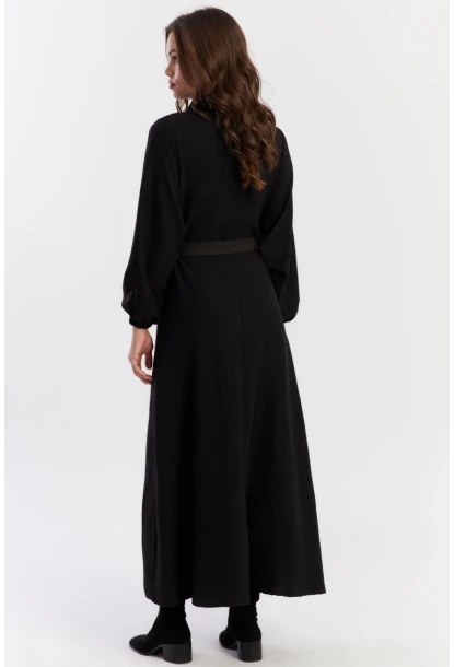 Kadın Siyah Kemerli İncili Maxi Elbise ALZ341