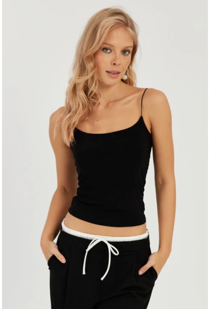 Kadın Siyah-Kırmızı İkili İp Askılı Bluz GÇ158