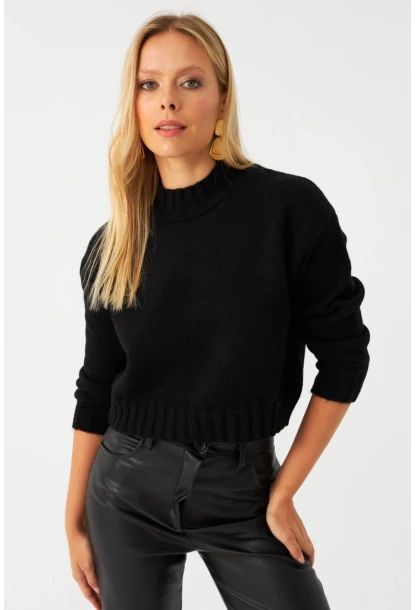 Kadın Siyah Kısa Triko Kazak YV301