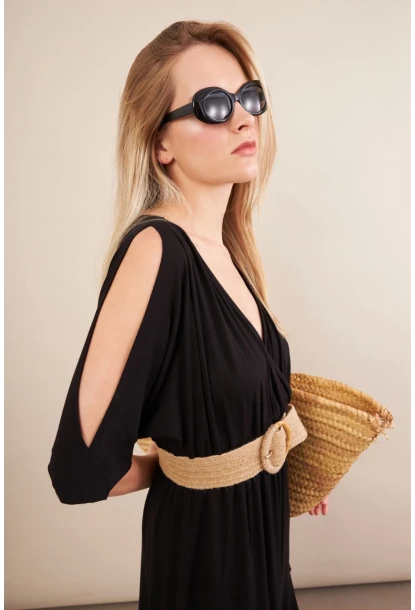 Kadın Siyah Kol Pencereli Midi Elbise MP500