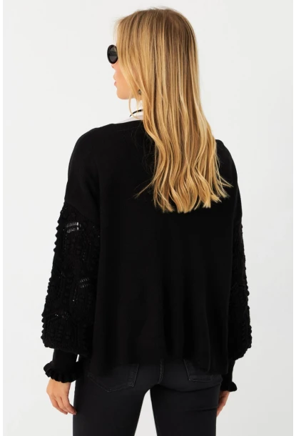 Kadın Siyah Kolları Örme Hırka MSE800