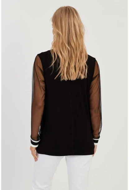 Kadın Siyah Kolları Tül Bluz ST832