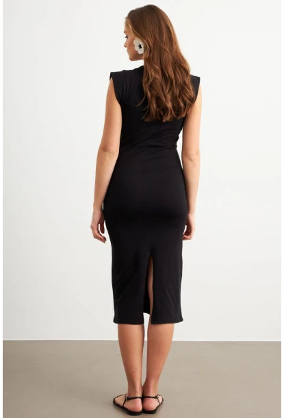 Kadın Siyah Kolsuz Basic Midi Elbise FLU7109
