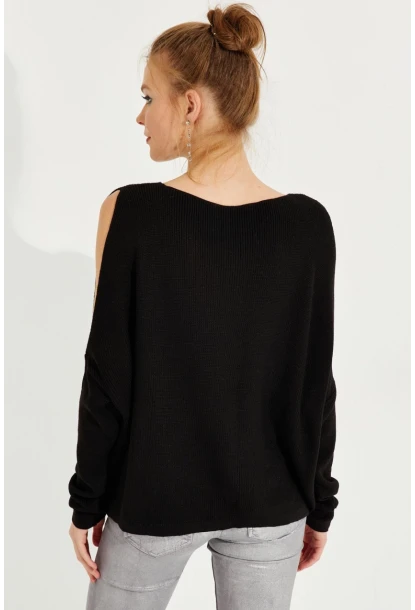 Kadın Siyah Kolu Yırtmaçlı Triko Bluz SMT221