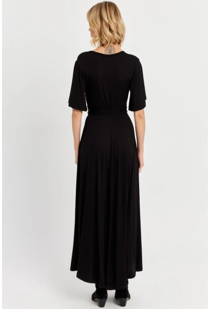 Kadın Siyah Kruvaze Bağlamalı Maxi Elbise EY3038