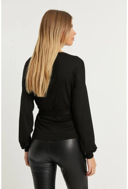 Kadın Siyah Kruvaze Bluz EY1050