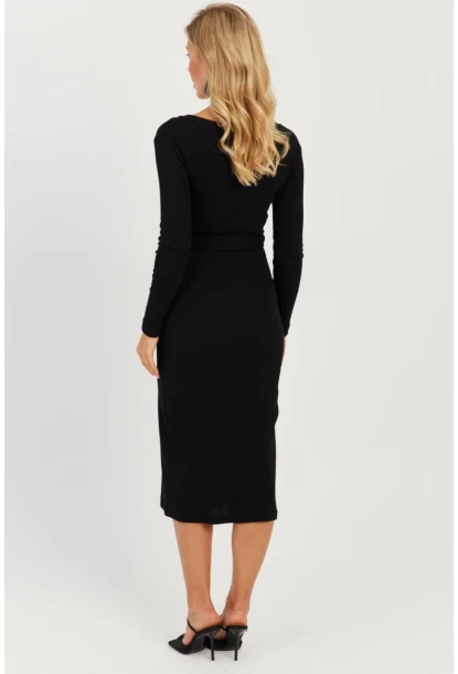Kadın Siyah Kruvaze Kaşkorse Midi Elbise EY2703