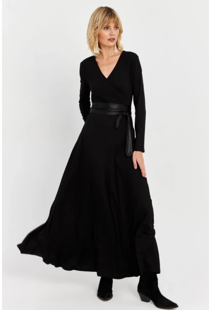 Kadın Siyah Kruvaze Maxi Elbise VTN3
