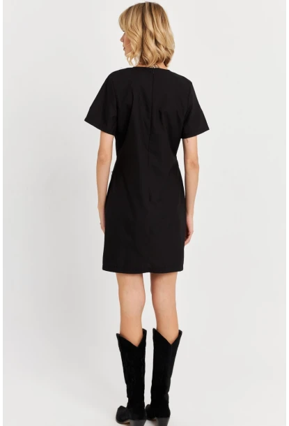 Kadın Siyah Kurdele Detaylı Mini Elbise DAF5025
