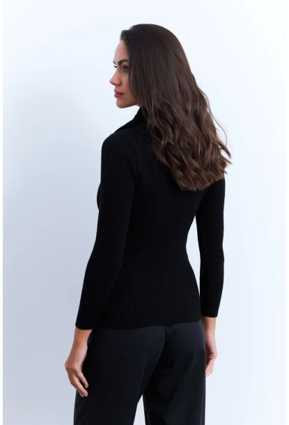 Kadın Siyah Kürk Yaka Bluz ELA115