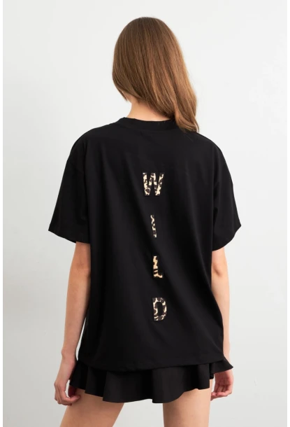 Kadın Siyah Leopar Baskılı T-Shirt RLO110