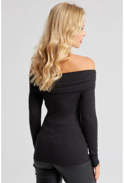 Kadın Siyah Madonna Yaka Halkalı Bluz EY2669