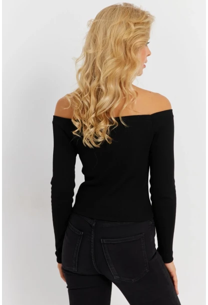 Kadın Siyah Madonna Yaka Kaşkorse Bluz EY2852