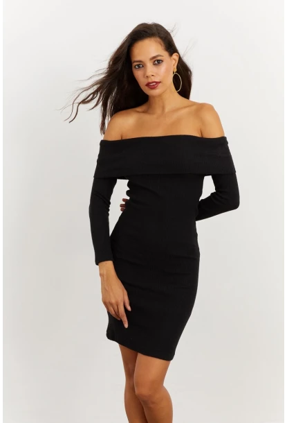 Kadın Siyah Madonna Yaka Kaşkorse Elbise CG272