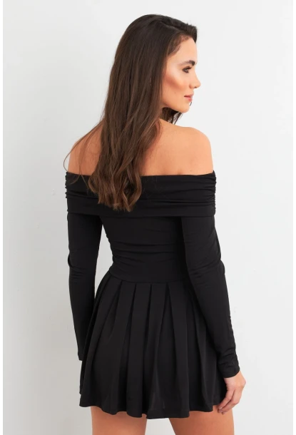 Kadın Siyah Madonna Yaka Midi Elbise MON1262