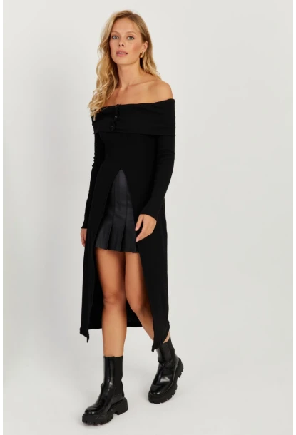 Kadın Siyah Madonna Yaka Tunik EY2710