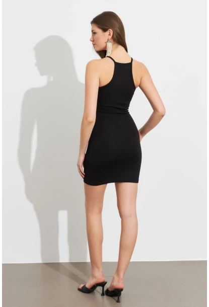 Kadın Siyah Midi Dar Elbise EV23
