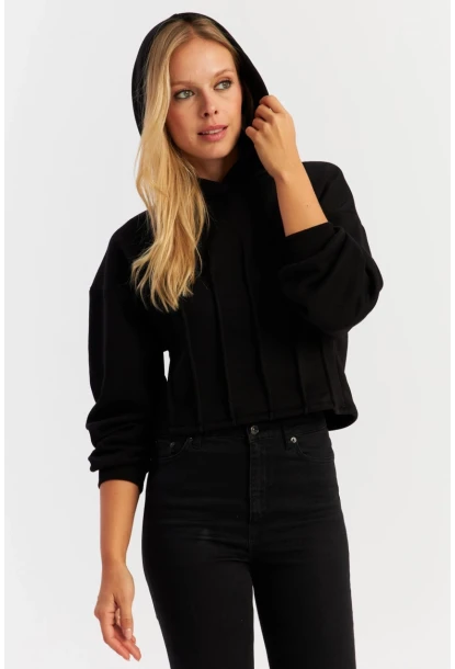 Kadın Siyah Nervüllü Üç İplik Sweatshirt TF13