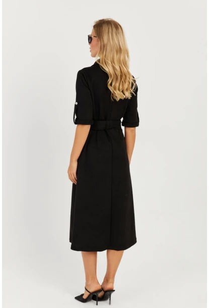 Kadın Siyah Nubuk Midi Gömlek Elbise KED4023