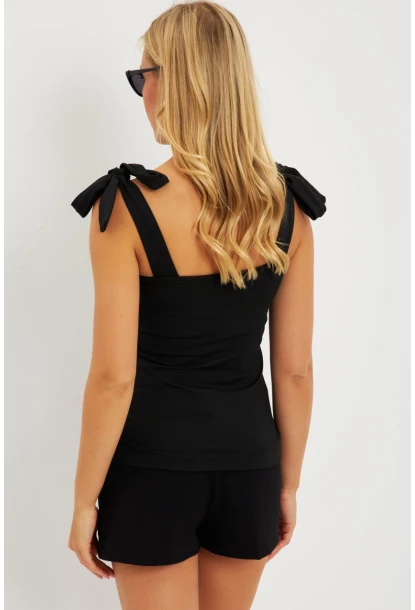 Kadın Siyah Omuz Bağlamalı Bluz EY2795