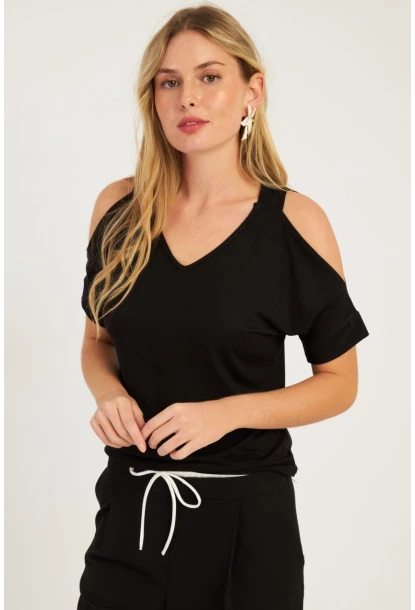 Kadın Siyah Omuzları Açık Bluz BR1329